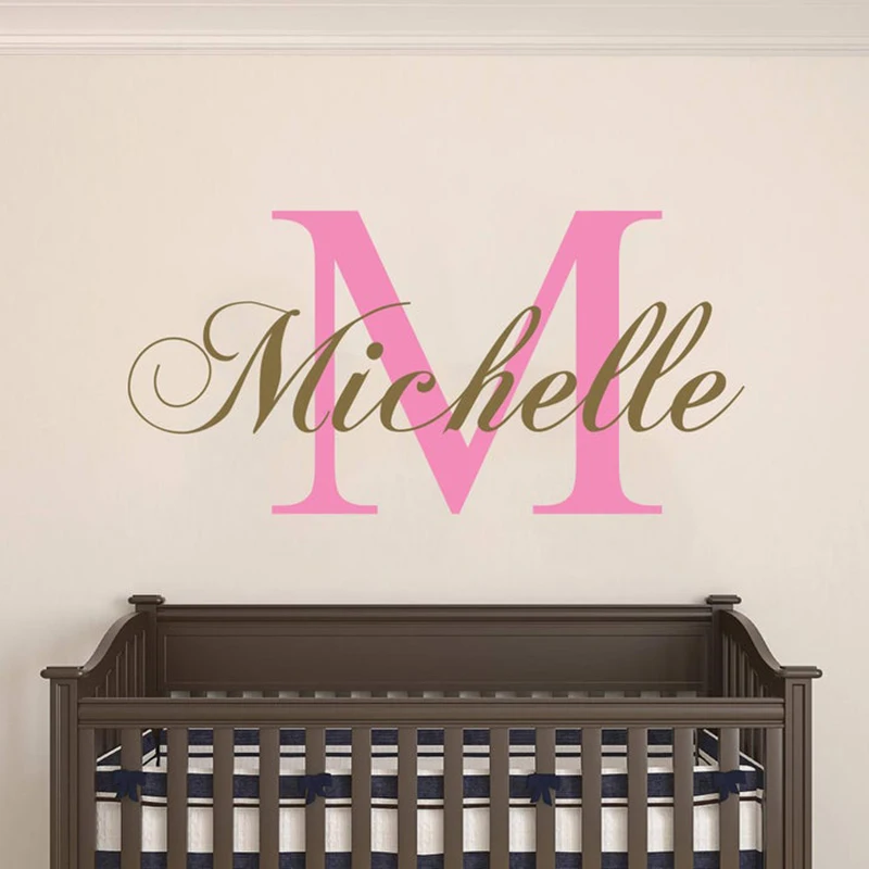 Золотая серия с инициалом имени на заказ настенные наклейки для детской комнаты