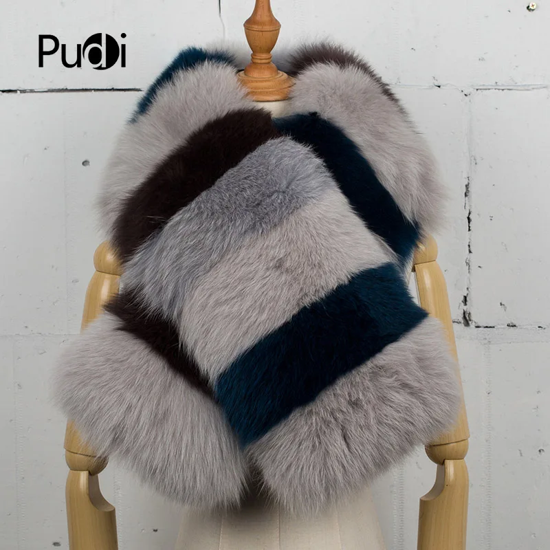 

Pudi SF775 Winter The New Fashion Style Women's Genuine Fox Fur Long Style Splicing Female Fox Fur Scarf