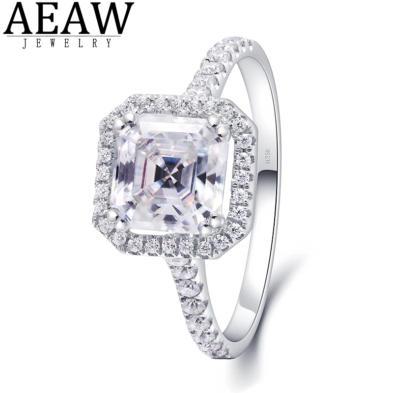 

AEAW 2.0ct DF Color VVS Asscher Cut Moissanite Engagement Band for Women Solid 14K 585 White Gold Ring or s925 silver ring