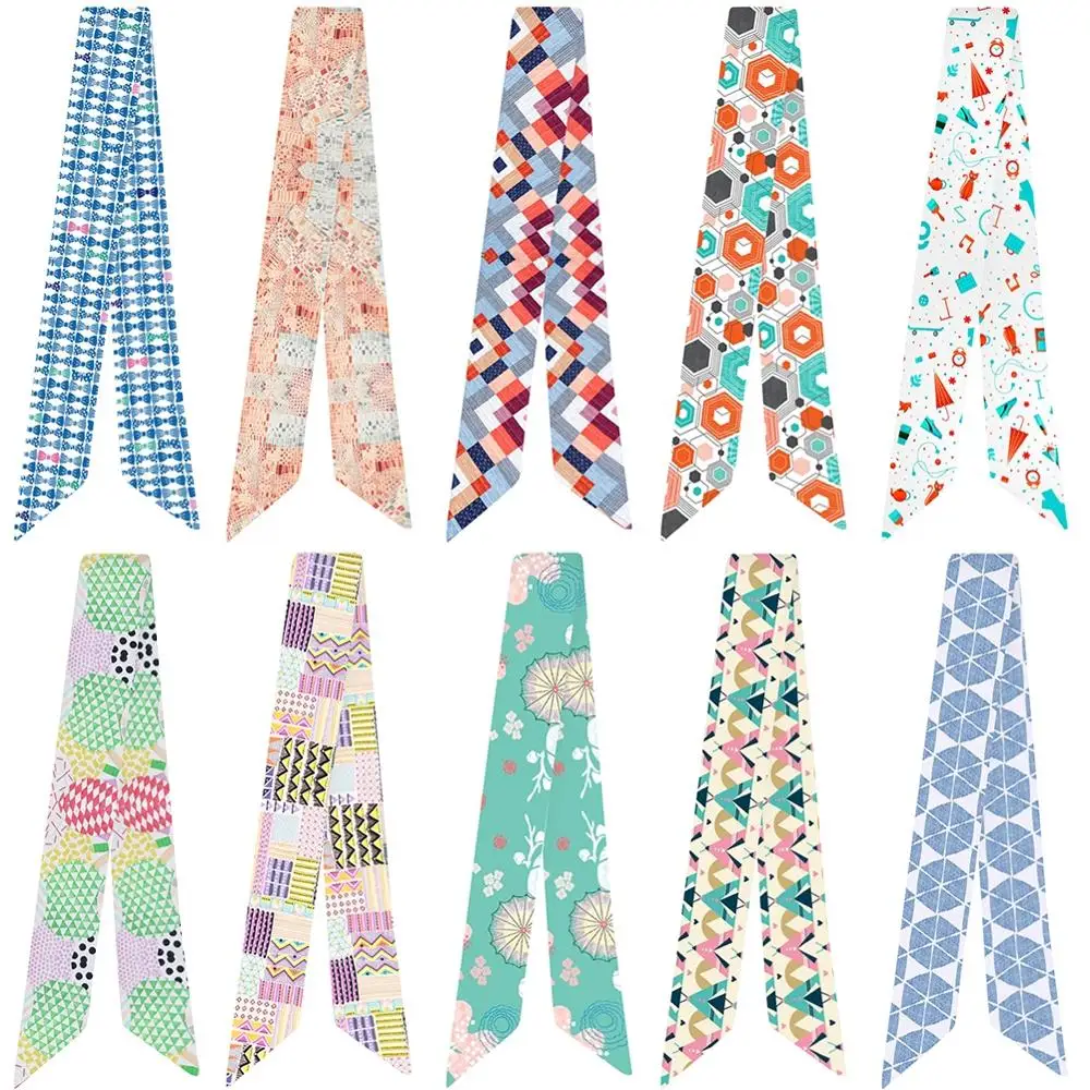 

Geometry Art Style Ladies Fashion Small Silk Scarf Soft Elegant Variety Decor Scarve Mutiple-Function Twill Smooth Ribbons