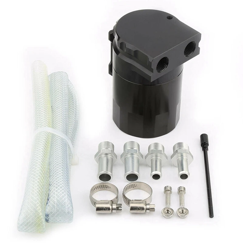 

Universal Baffled Oil Catch Tank Can Car Racing Engine Reservoir Breather Black