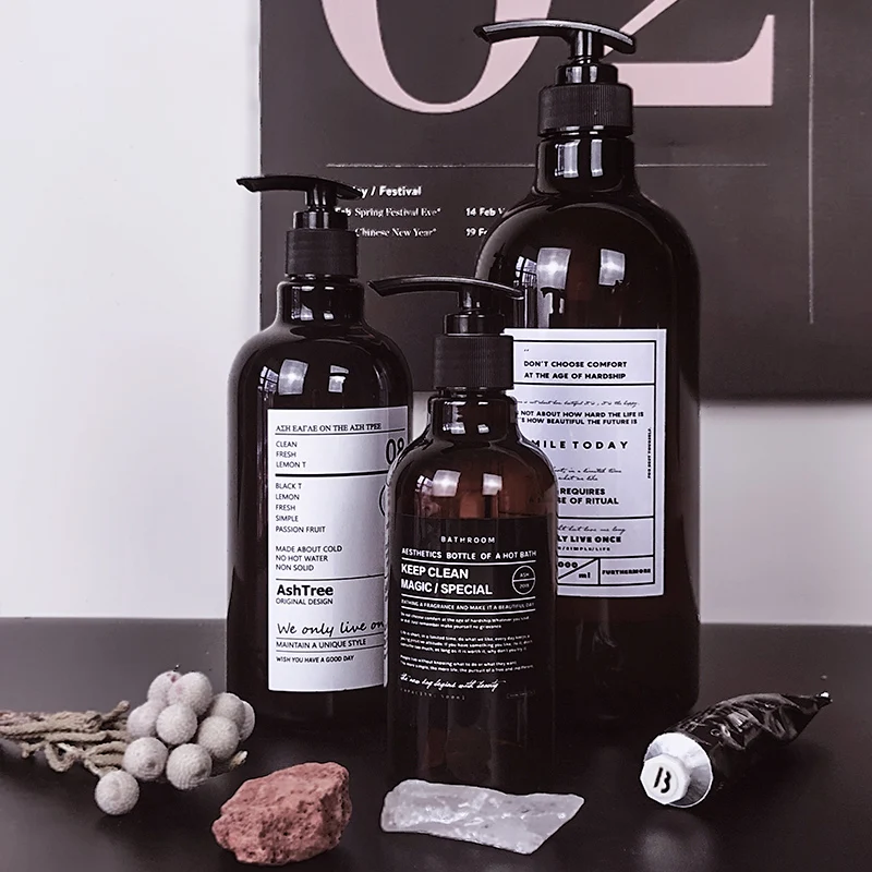 Флакон для хранения шампуня в скандинавском стиле 1000 мл коричневая бутылка с