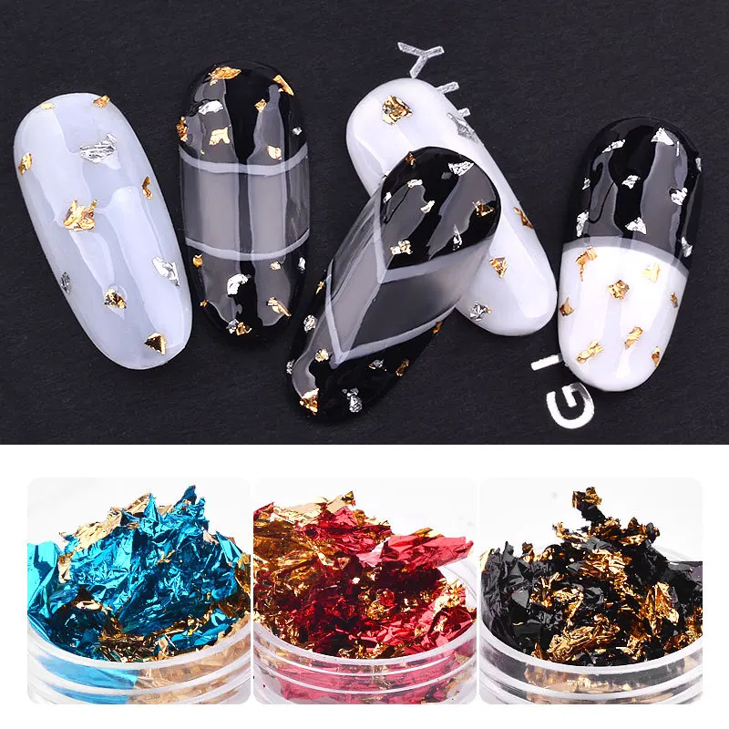 

4 Box Gold Silver Red Colorful Nail Art Foil Paper Irregular Aluminum Nail Sticker Manicure Glitter Gel Polish Nail Decoration