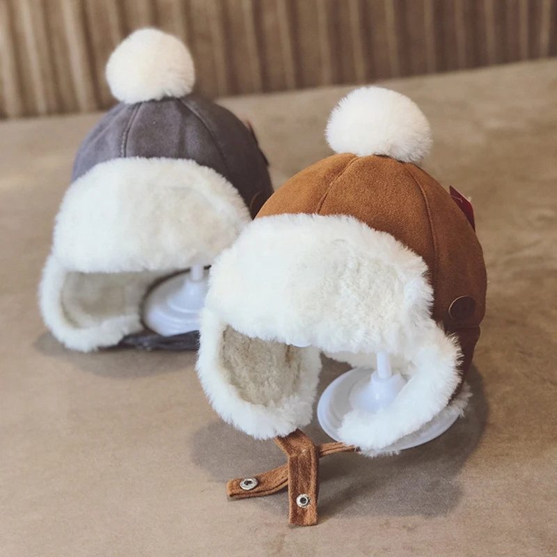 

KLV Adjustable Warm Winter Hat Baby Boys Hat Plush Ear Flap Muff Cap Kids Children Toddler Beanie Hat Baby Bonnet