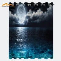night sky curtains full moon and foggy clouds with turquoise glass like sea ocean print living room bedroom window curtain blue