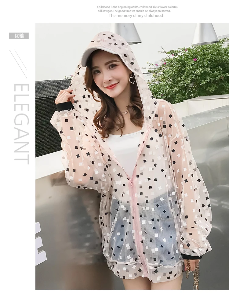 Summer Autumn Sun Protection Transparent Jacket Women Harajuku Loose Thin Hooded Black Jacket Cardigan Coat Casaco Feminina