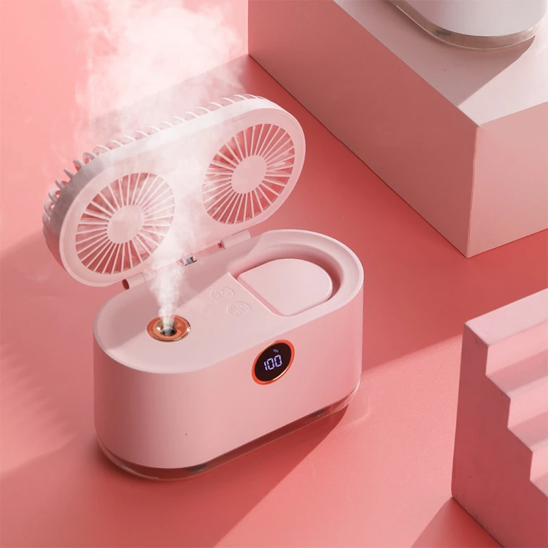 

Double Head Fan USB Air Humidifier Ultrasonic Aroma Diffuser with LED Lamp For Home Office Tabletop Mini Air Conditioner Fogger