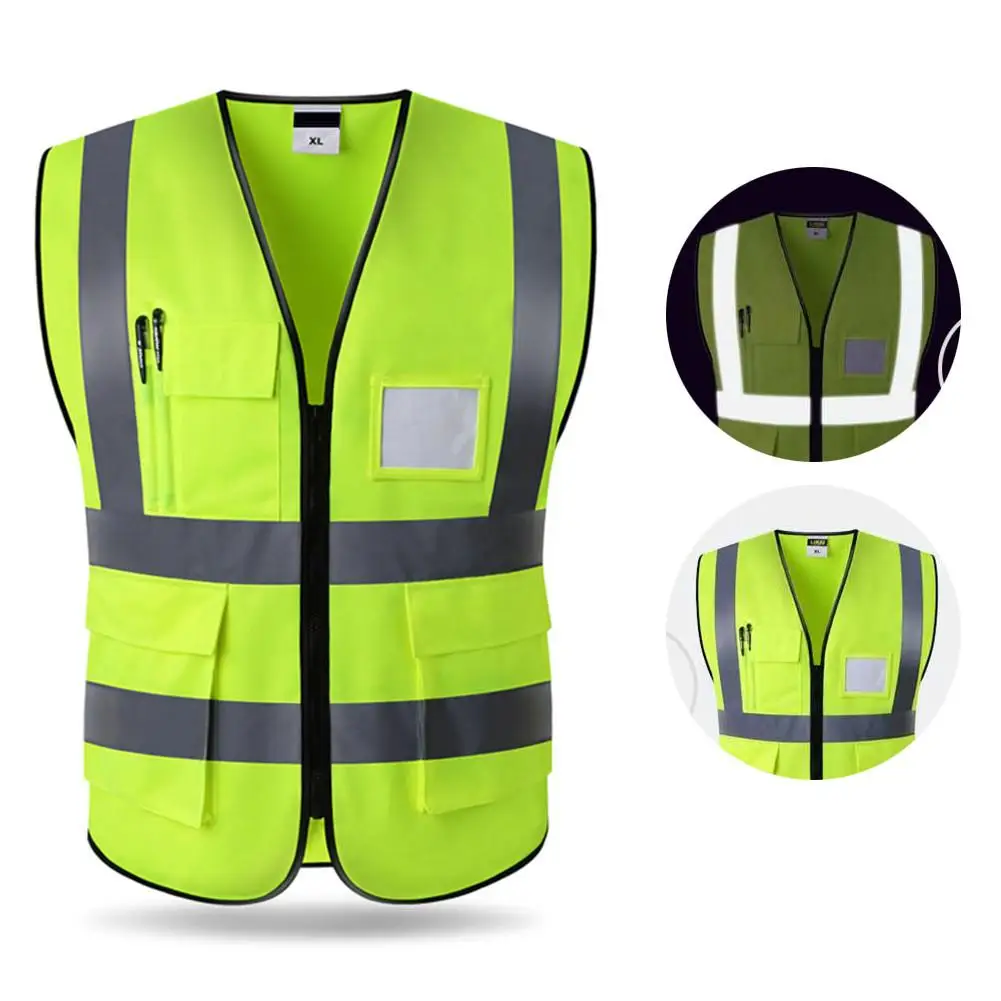 Hi-Vis жилет безопасности Светоотражающая куртка безопасности жилет основовязальная ткань открытый ночной езды бег