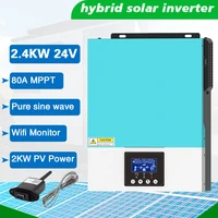 new model 2400w 24v hybrid off grid solar inverter pure sine wave power inverters with 80a mppt charger with wifi monitor