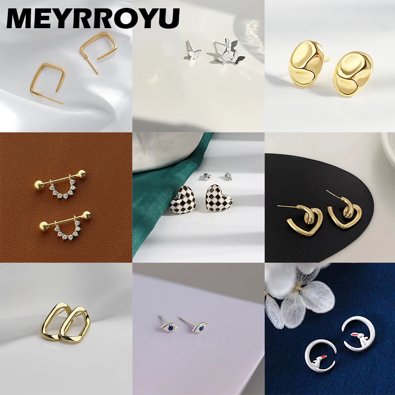 

MEYRROYU Sterling Silver Fashion Small Stud Earrings For Women Simple Personality Jewelry Prevent Allergy 2021 Newly Arrvial 925