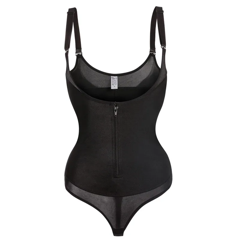 Bafully Body Shaping Women Bodysuit Thong Reducing Shapewear Slimming Waist Trainer Zipper Tummy Shapers Control Modeling Straps - Цвет: Black