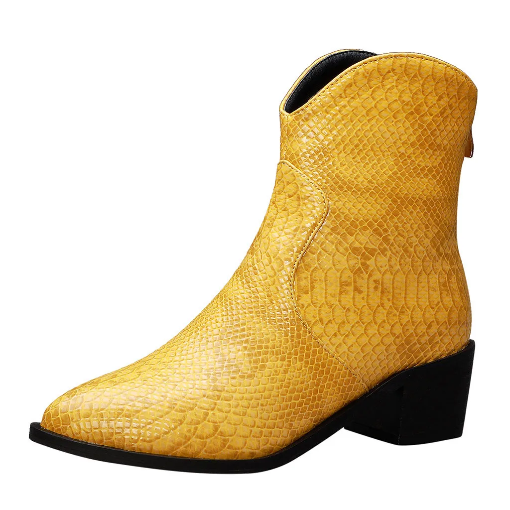 

Snake Print Boots Women Casual Flats Pointed Toe High-Heeled Ladies Shoes PU Leather Large Size Ladies Shoes Zapatos De Mujer