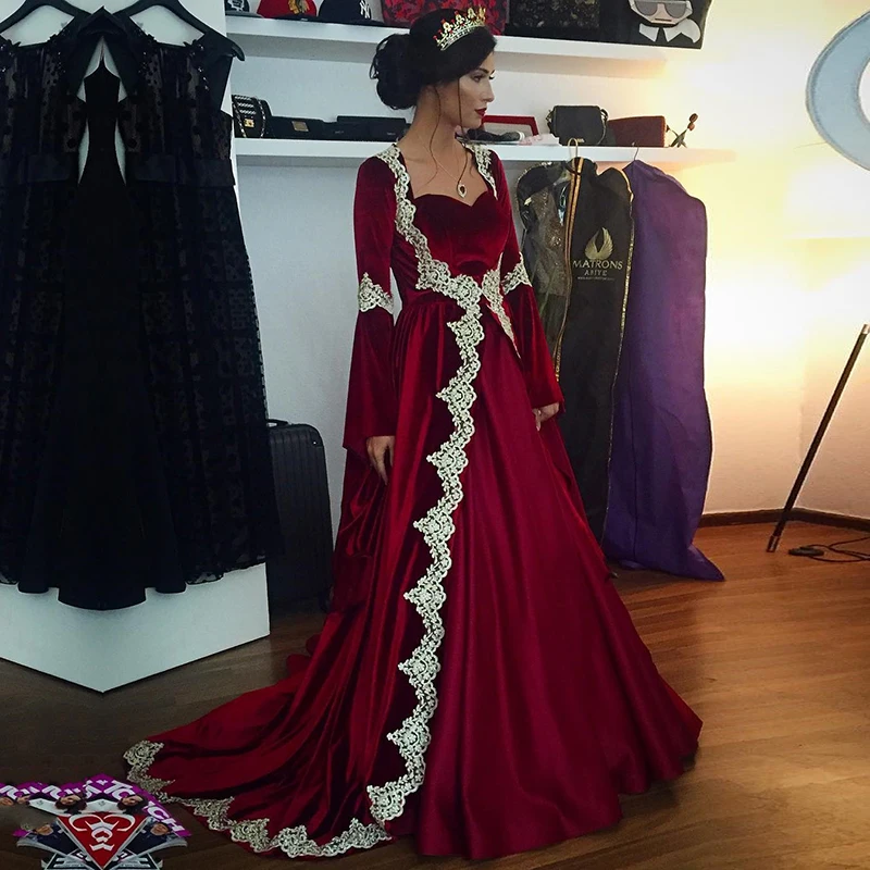 

Марокканские кафтан мусульманские Вечерние платья бордовые белые женские бархатные с длинным рукавом арабское Дубай вечерние платья