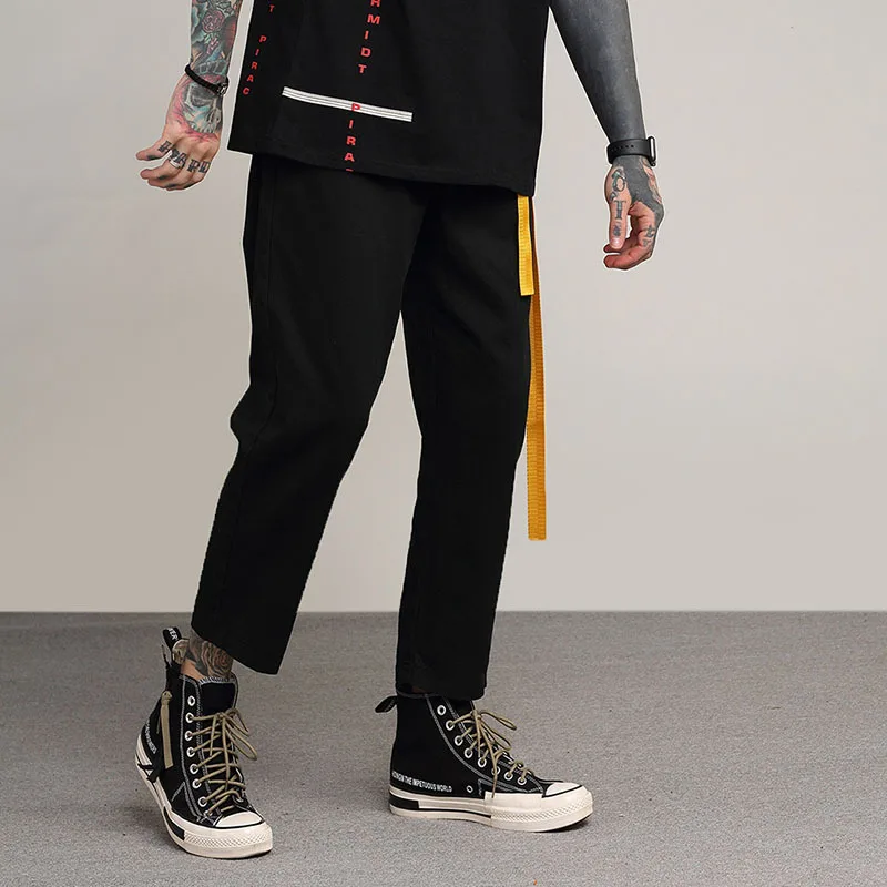 Мужские однотонные ленты повседневных штанов шароваров Мужская модная обувь в