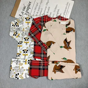 Осенне-зимняя клетчатая футболка BOBOZONE с длинным рукавом, с изображением панды, утки, леггинсы для мальчиков и девочек