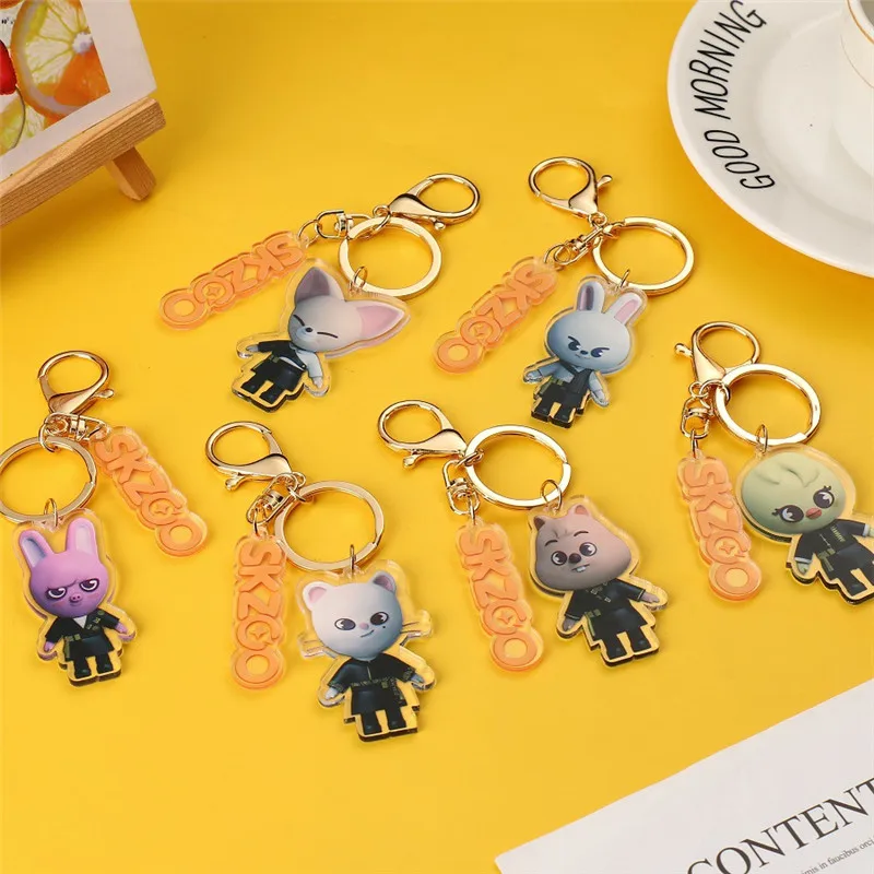 

KPOP Stray Kids Keychains SKZOO Character with Lightstick Cartoon Keychain Keyring Bag Pendant Hyunjin Felix Leeknow Fans Gifts