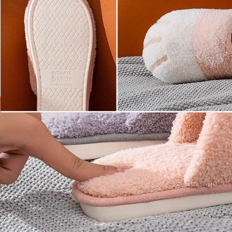 

Fashion New Hot Product Cotton Slippers Female Winter Home Cartoon Cute Cat Claw Plush Couple Warm Indoor Soft Bottom Men Slider