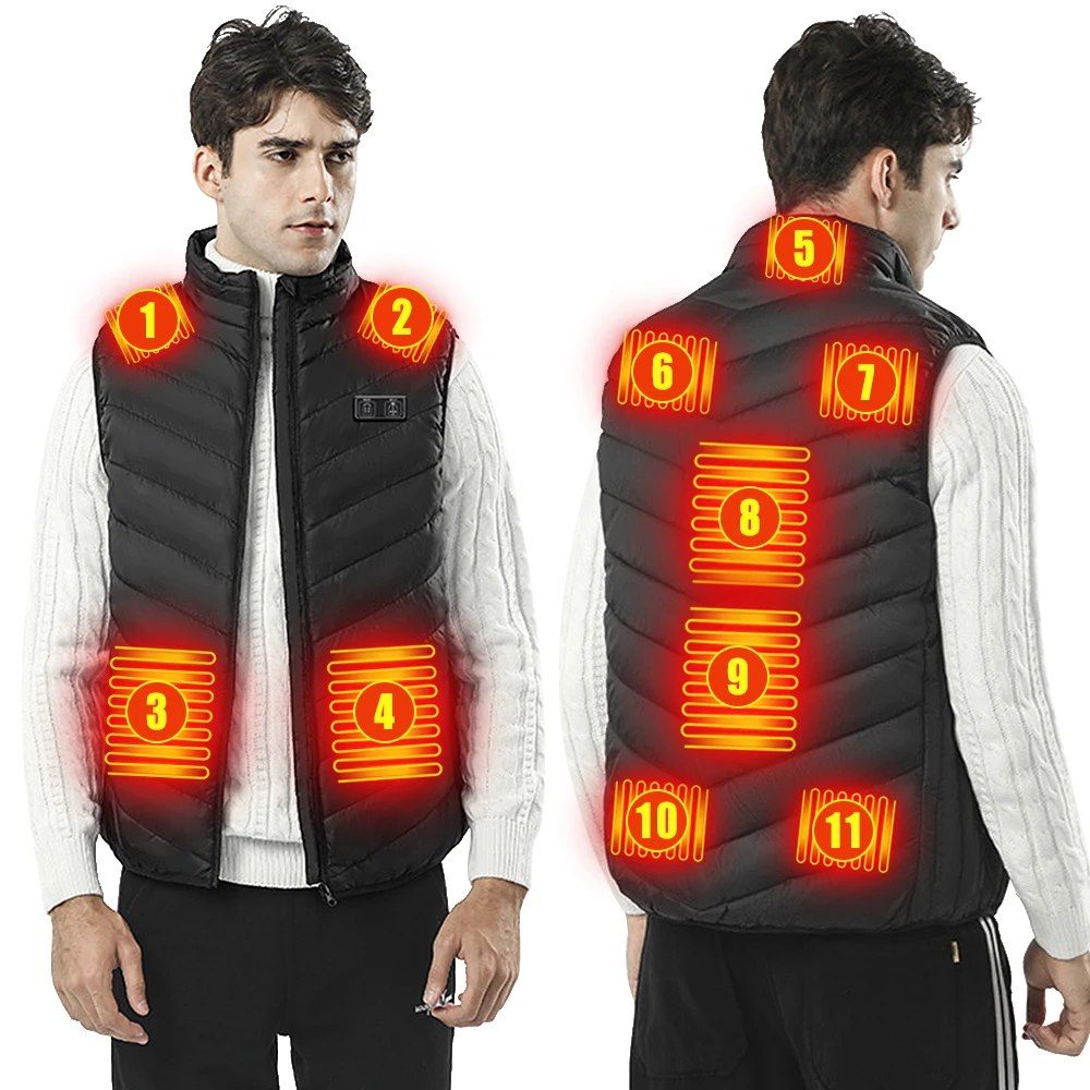 Fashion 11 Heated Vest Men Autumn Winter Smart Heating Coat Usb Infrared Electric Heating Vest  Thermal Warm Jackets Vest