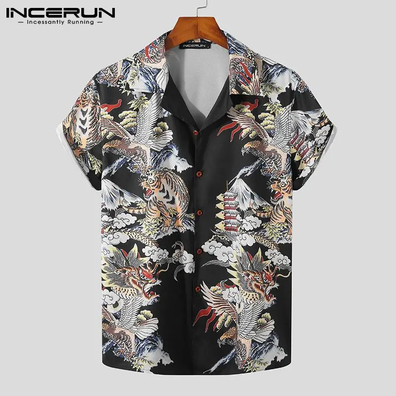 

INCERUN 2021 Printed Men Shirt Turn Down Collar Short Sleeve Summer Casual Hawaiian Shirts Men Streetwear Vintage Camisas S-3XL