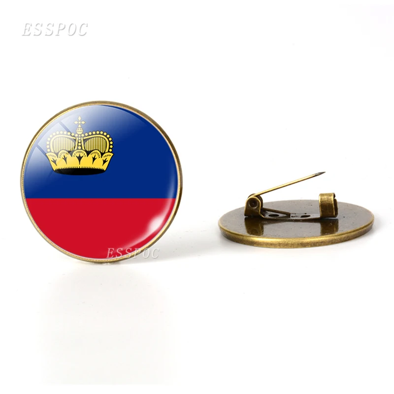 Liechtenstein Центральная Европа: Австрия Польша Германия Швейцария Броши с флагом стеклянные купольные украшения бронзовая брошь булавки Национальный день подарки - Окраска металла: Liechtenstein