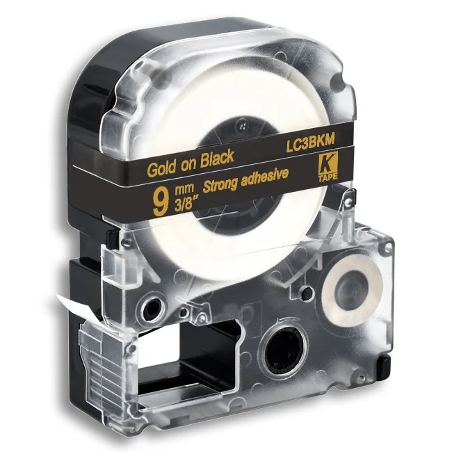 

9mm Gold on Black SC9KZ Compatible Epson KingJim Label Printers LC-3BKP Laminated Label Tapes Ribbon LC3BKP for LW-300 400