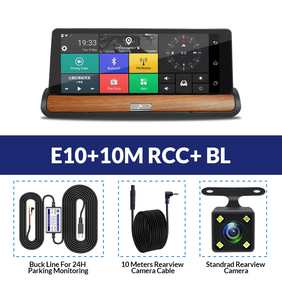 E-ACE Dashcam 3g Автомобильный видеорегистратор gps Навигация 16G авто камера Android 7,0 дюймов зеркало заднего вида FHD 1080P видео рекордер Wifi Bluetooth - Название цвета: E10-10M RCC-BL