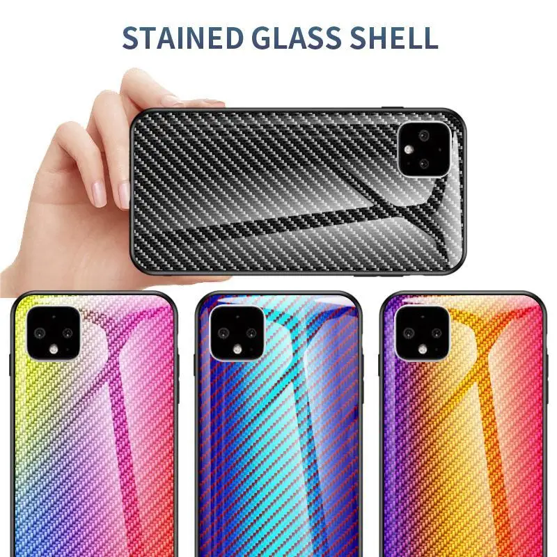 Luxury Carbon Fiber Case For Google Pixel 2 3 3A 4 XL Tempered Glass 2XL 3XL 4XL 1XL Soft TPU Border Cover Coque |