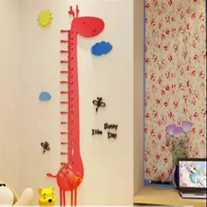 Stereo Cartoon Giraffe Height Measure Wall Sticker For Kids Room Ruler Decal Kindergarten Mural Door Acrylic Stickers | Дом и сад