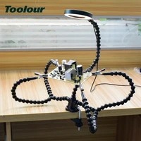 toolour table clamp soldering helping hand third hand tool soldering station usb 3x illuminated magnifier welding repair tool