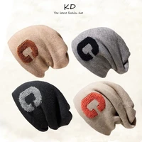 winter mens large head circumference c letter knitted pile hat womens warm hat trend beanies hats caps apparel winter hat