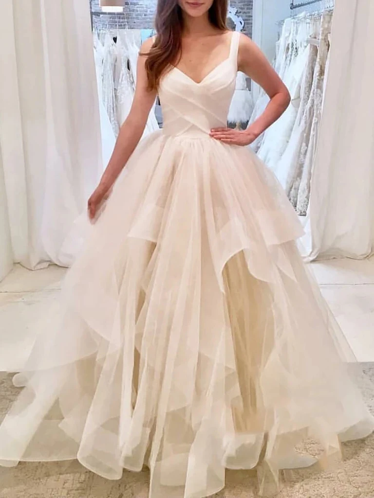 2020 Новые свадебные платья трапециевидной формы с оборками белого цвета и