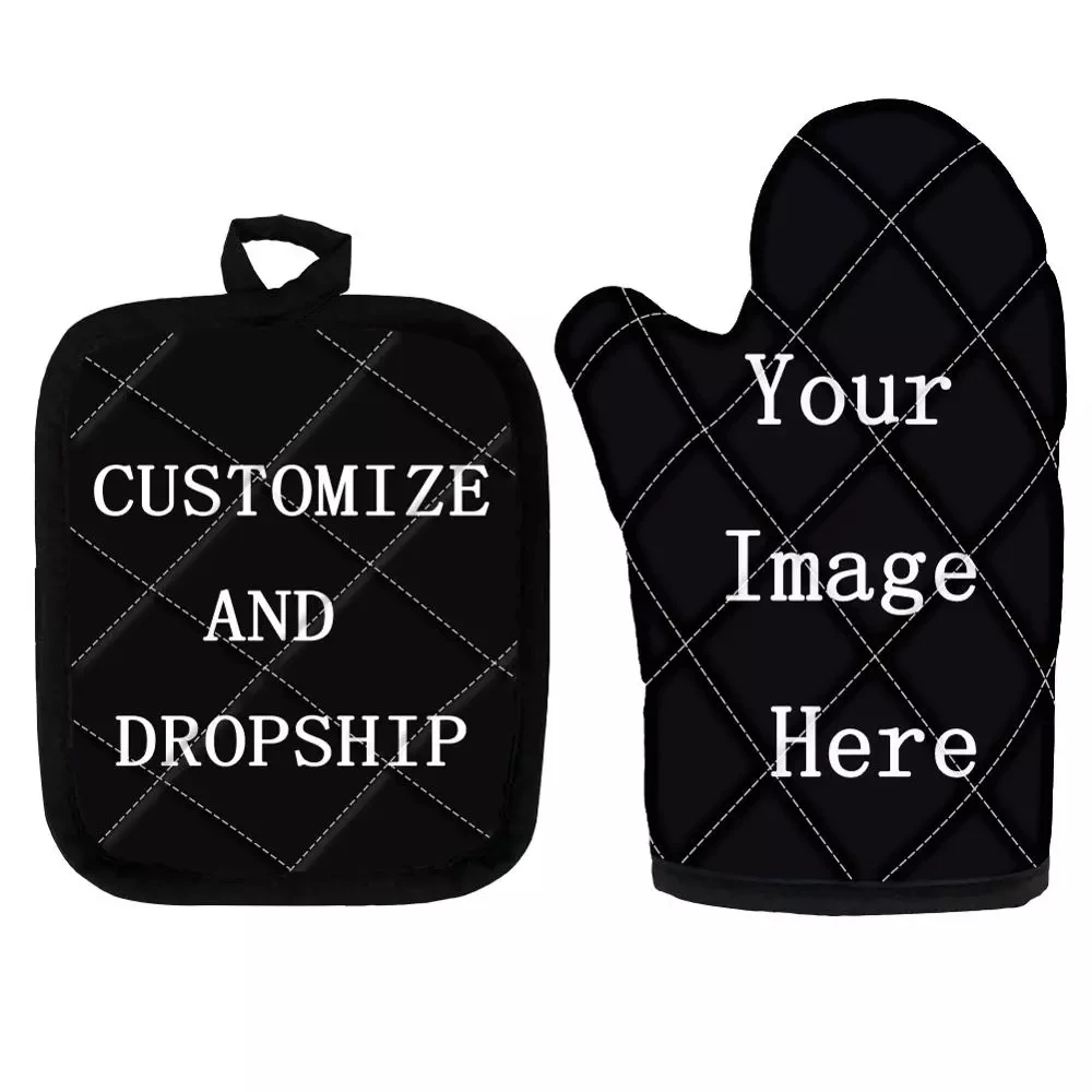 

Customize Your Image/Logo Polyester Oven Glove Heatproof Mitten Oven Mitts and Potholder mat for Kitchen News Drop Shipping