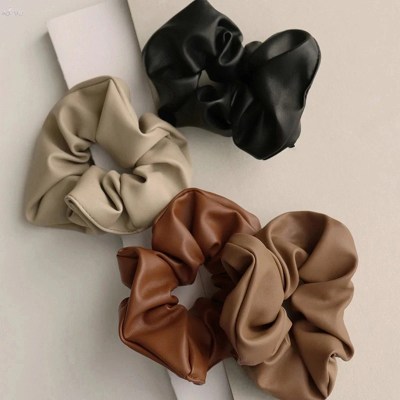 Большие кожаные эластичные резинки для волос FFLACEL винтажные однотонные повязки