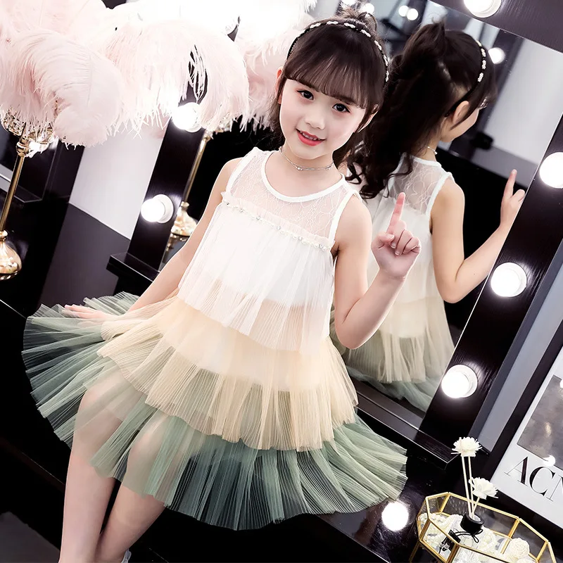 rainbow tulle dress age for 3 - 12 yrs little girls colorful 2019 new summer ruffle lace sleeveless baby vest frocks | Детская одежда и