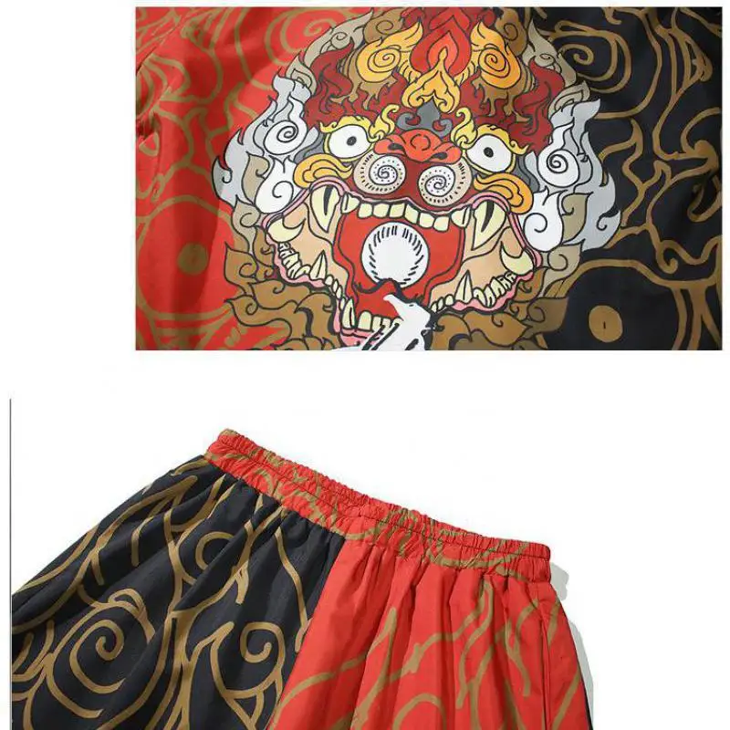 

Vintage Leisure Kimono Shirt Men Suits 2 Pieces M-5XL Japanese Style Plus Size Men Sets 2021 Casual V Neck 3/4 Sleeve Tops Pants