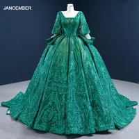 j67223 jancember green formal evening gown 2020 for women with half sleeve square collar appliques sequined