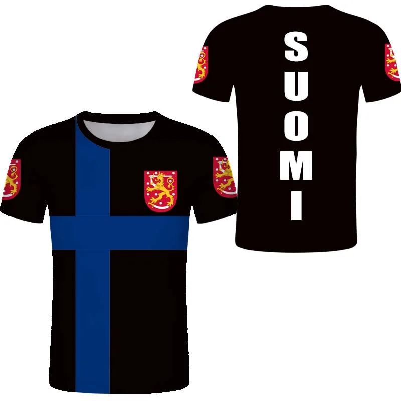 

Finland Custom tshirt SUOMEN Flag Emblem SUOMI Tee Shirts Finnish Flag Blue cross Personalized Name Number T shirt