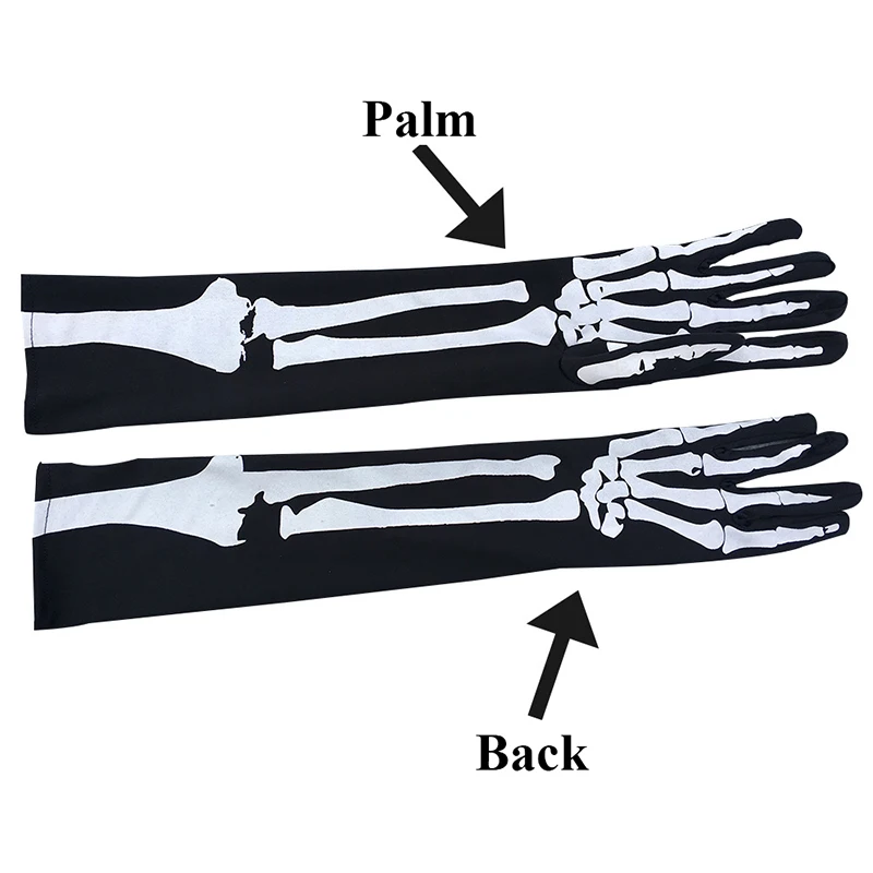 

Women Men Long Gloves White Skeleton Gloves For Halloween Cosplay Elbow Length Full Finger Gloves Scary Ghost Bone Mittens