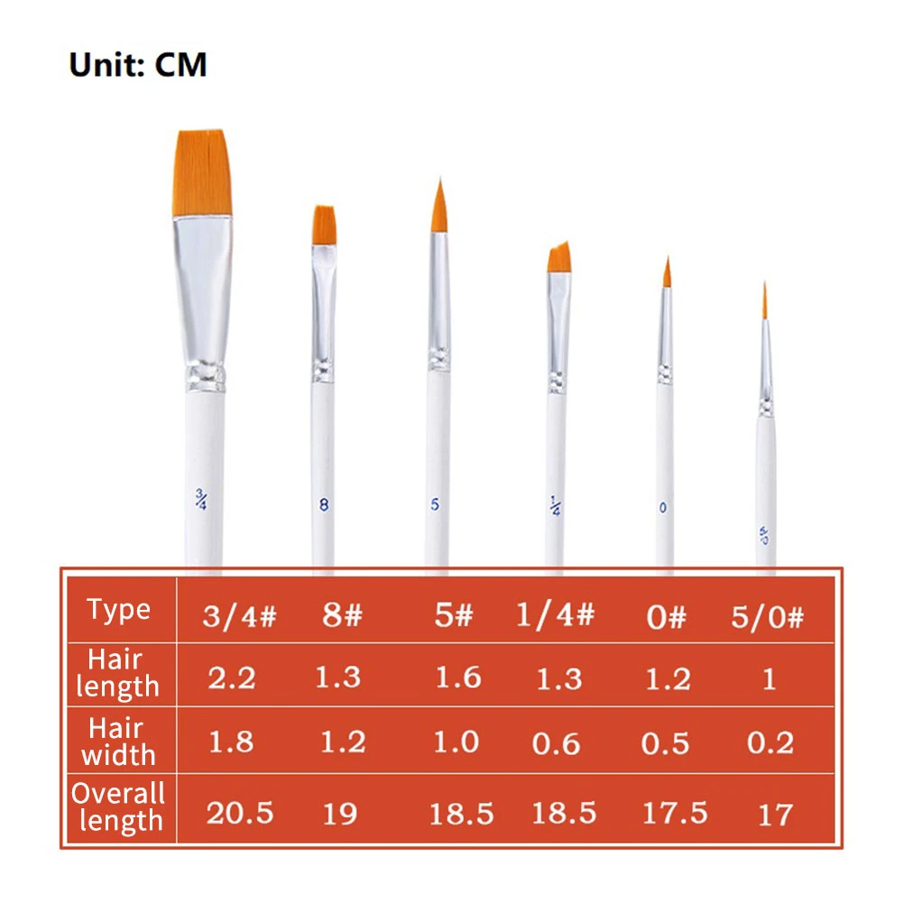 6 Нейлоновых волос многофункциональные кисти для гуаши масляной живописи жирной