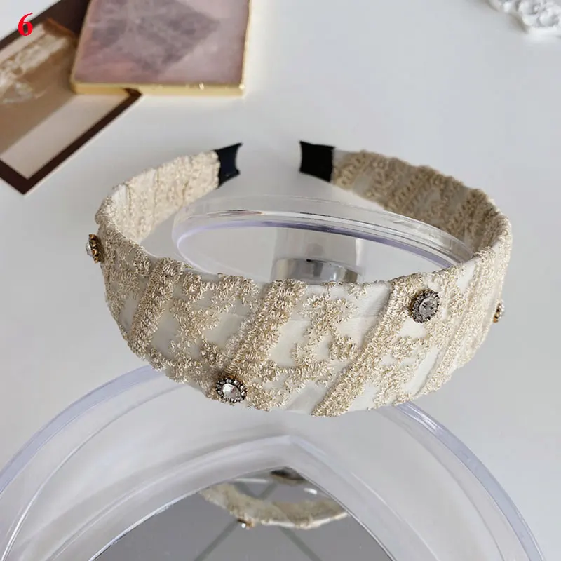 

New Fashion Women Headband Wide Side Lace Pearls Hairband Fresh Star Flower Turban Middle Knot Hair Hoop Hair Accessories