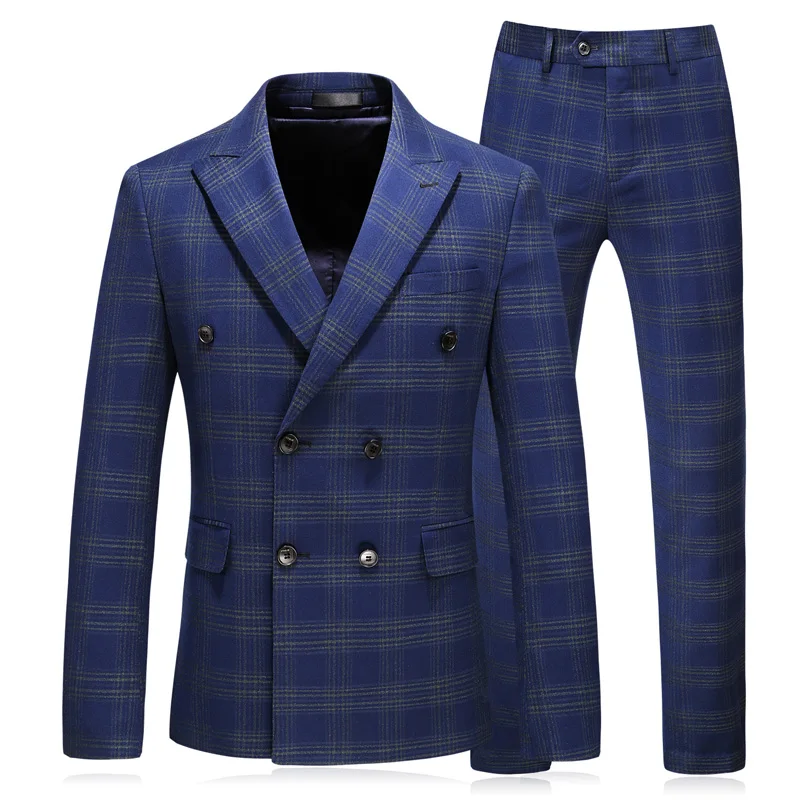 

Men Plaid Double Breasted Wedding 2021 Tuxedo Groom Formal Blazers Jacket 3 Pieces Set Plus Size 5XL Male Prom Suits Pants Vest