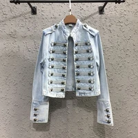 punk motorcycle short jacket women 2021 new spring autumn stand collar long sleeved denim jacket epaulette buttons denim coat