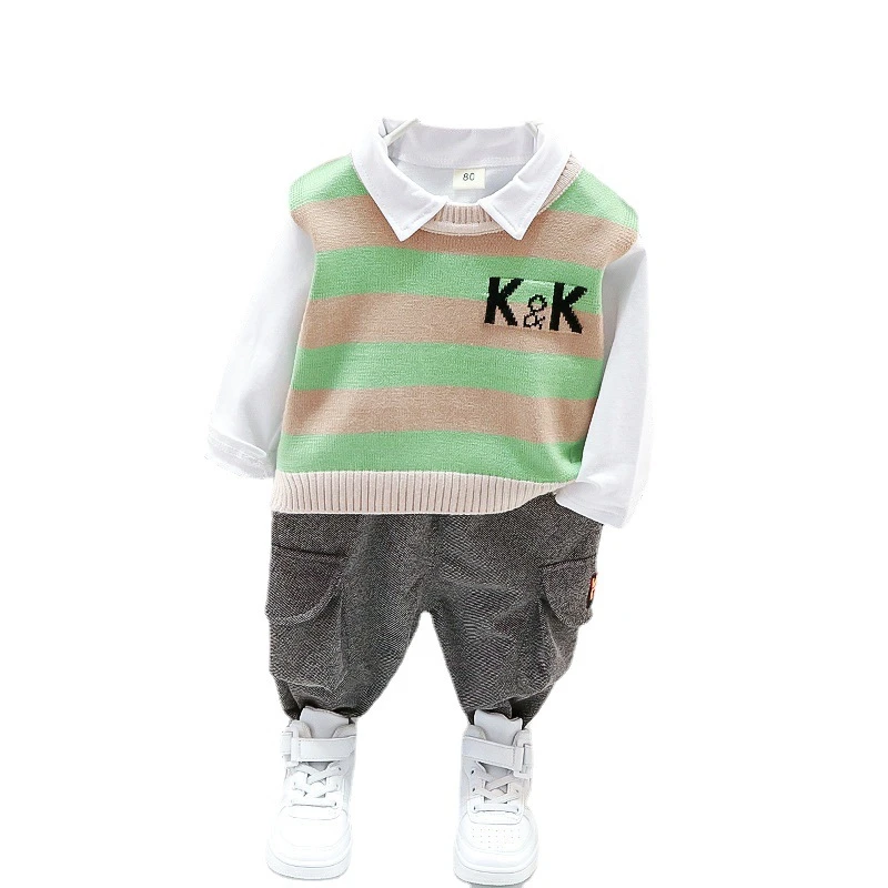 

Children Casual Clothes Spring Autumn Toddler Fashion Striped Costume Kids Vest Shirt Pants Boy Girl Turn-down Collar Tracksuits