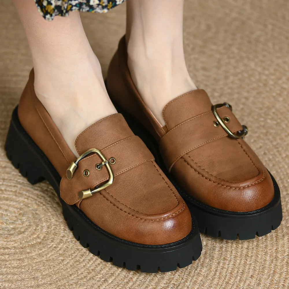 

Women's genuine leather thick sole platform flats loafers leisure soft comfortable gradient color slip-on spring new moccasins