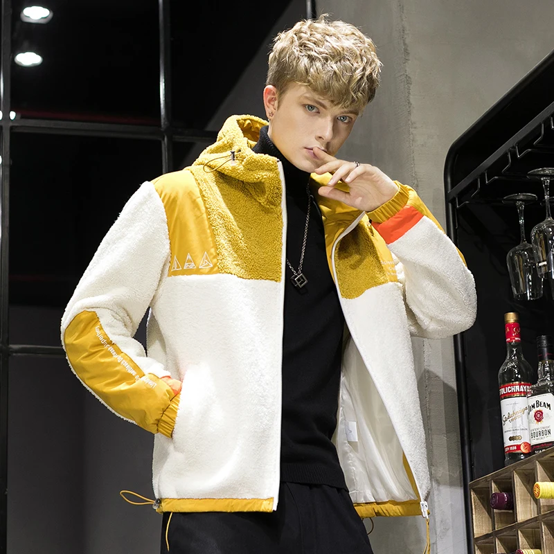 Covrlge Autumn/winter Style New Loose and Large Print Lamb Jacket Hooded Patchwork Color Coat Hip Hop Streetwear MWM101