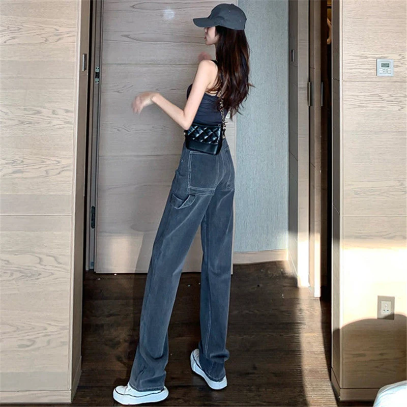 

Chic Hong Kong Style Jeans Women's Spring and Autumn 2021 High Waist Loose Straight Slimming All-Matching Wide Leg Draping