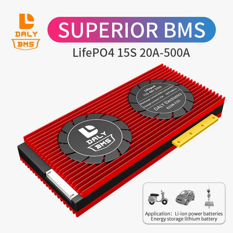 

Daly BMS battery pack lifepo4 48V 18650 bms 15s 300A 400A 500A 20A 30A ~250A common port with balance for solar energy