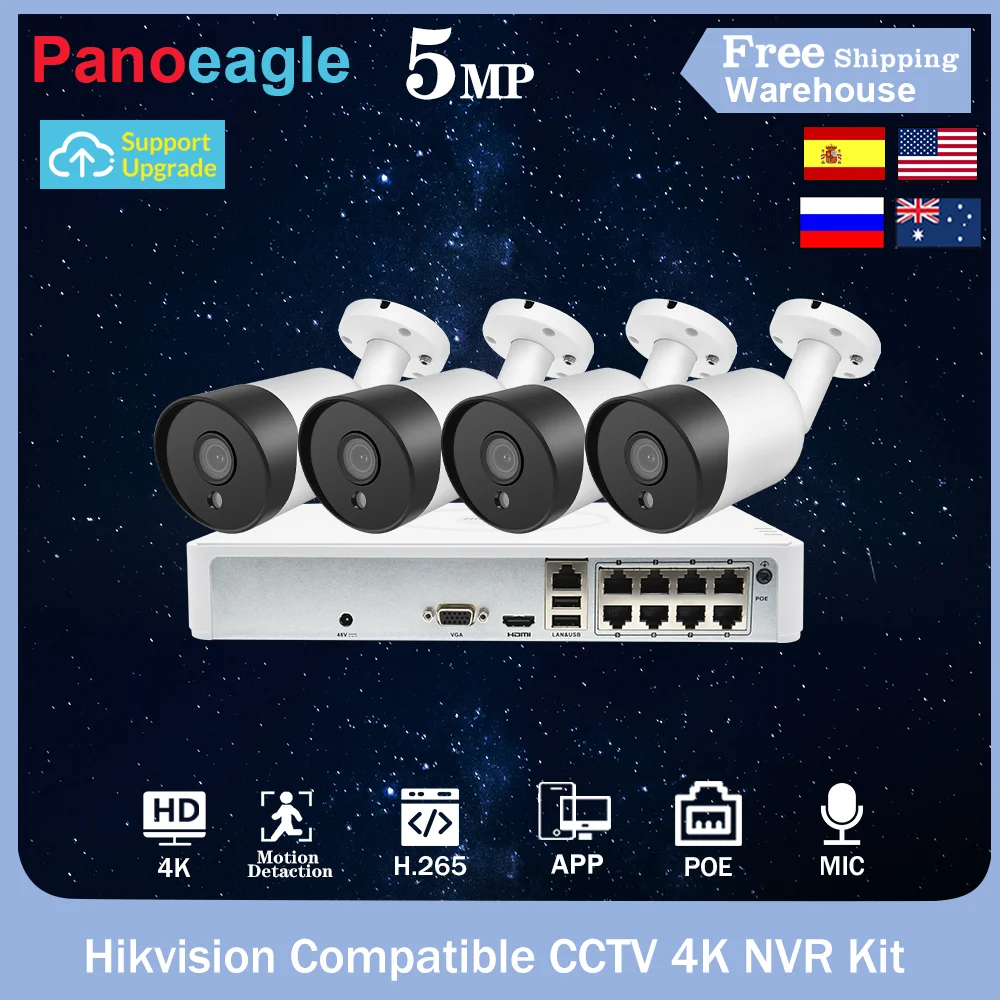 

Hikvision совместимый комплект 5MP IP Bullet Camera Встроенный микрофон IR 8MP Hikvision Original NVR DS-7108NI-Q1/8P 8CH POE 4K CCTV System