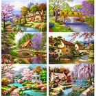 5D алмазная живопись сделай сам, персиковый фотографический пейзаж, вышивка крестиком, полная квадратная круглая дрель, ремесла, домашний декор, ручной подарок