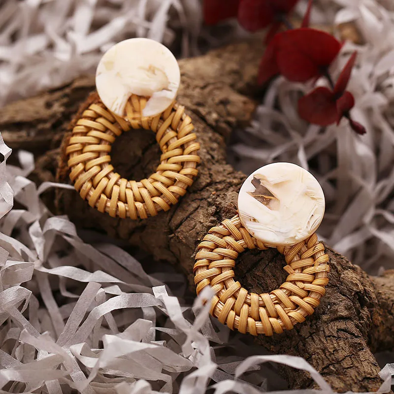 Модные геометрические Ротанговые связанные серьги ручной работы для женщин и